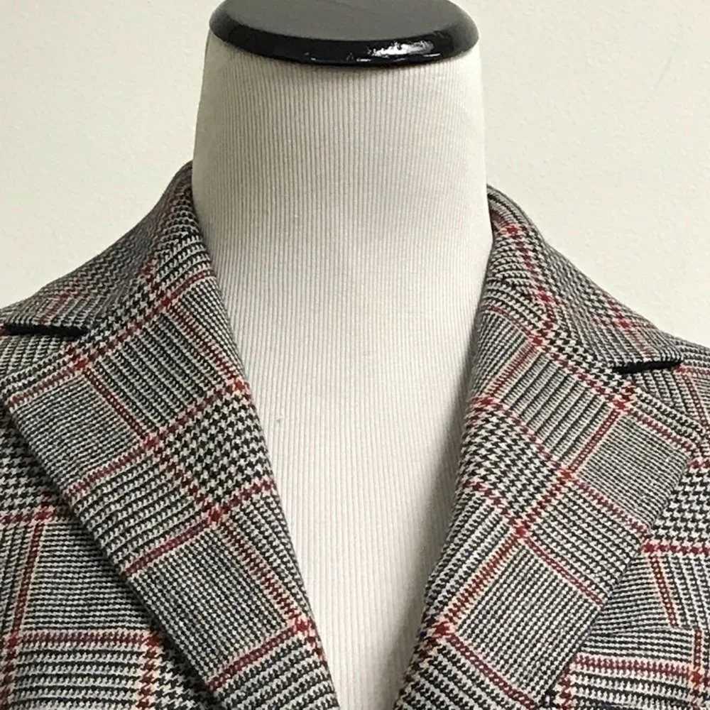Brooks Brothers black red plaid blazer jacket wool silk lined 6 Petite classic - Picture 2 of 4